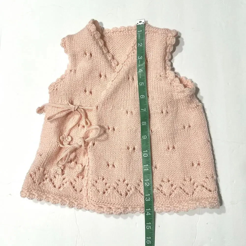 Toddler Girl Knitted Vest Pink String Closure String Eyelets Openwork Lace